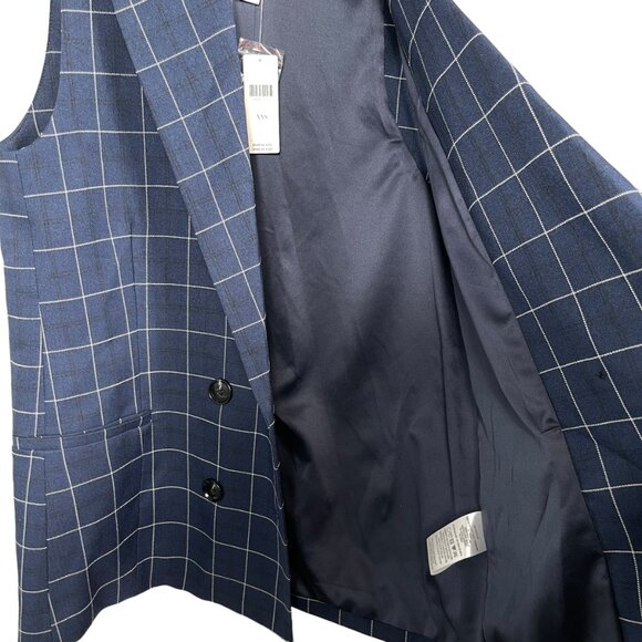 Anthropologie Hutch Longline Vest XXS Blueberry Windowpane Sleeveless Double - Picture 11 of 14